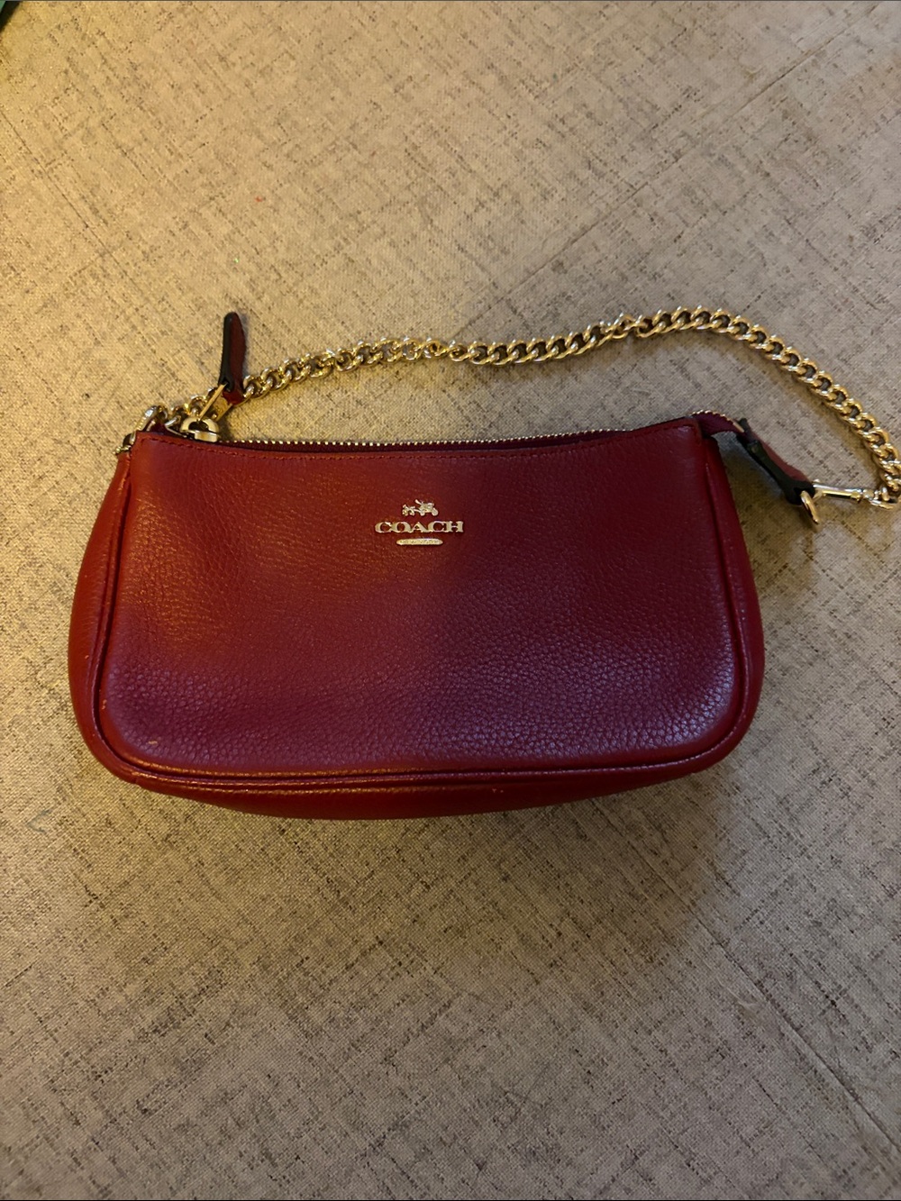 Coach Red Pebbled Leather Chain Wristlet with Gold Hardware